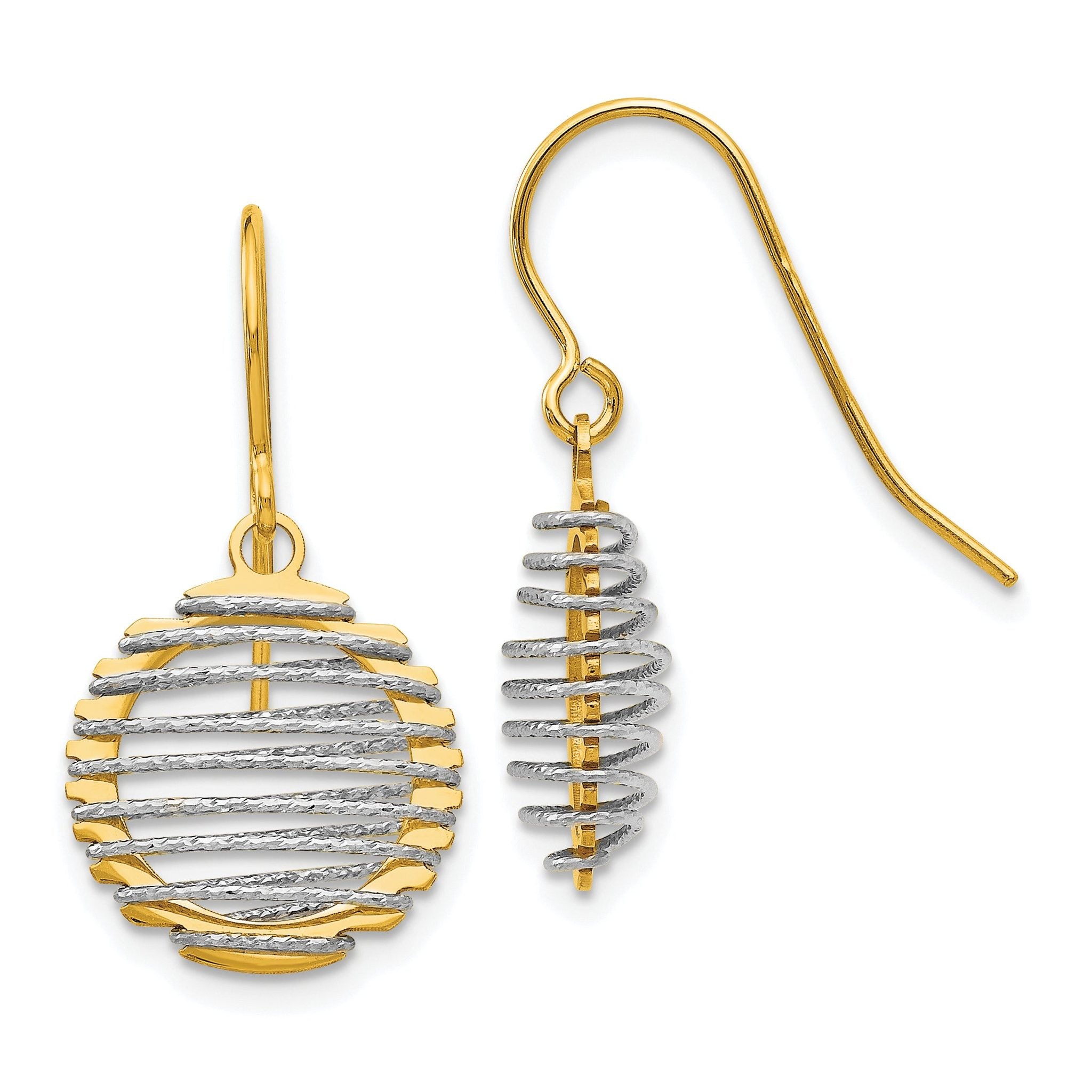 14K Two-Tone Gold Wire Wrapped Dangle Earrings with Polished Finish