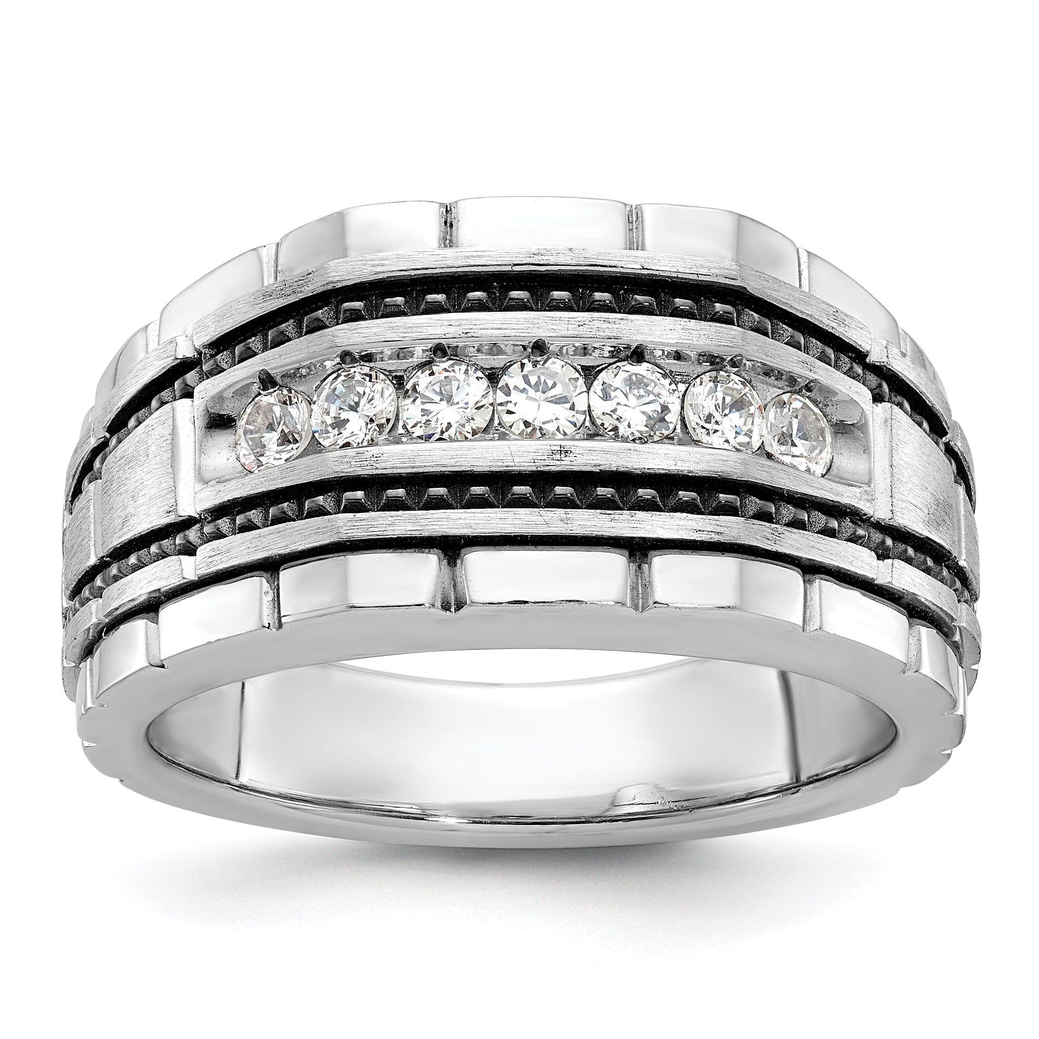 14k White Gold with Black Rhodium Men's Polished Satin and Textured 7-Stone 1/2 Carat AA Quality Dia Main image