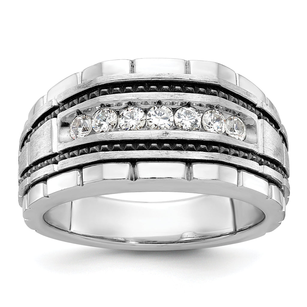 14k White Gold with Black Rhodium Men's Polished Satin and Textured 7-Stone 1/2 Carat AA Quality Dia