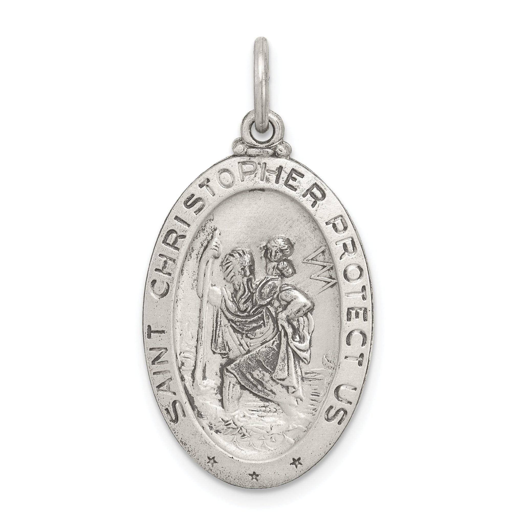 Sterling Silver 925 Antiqued St. Christopher Football Medal Pendant Solid