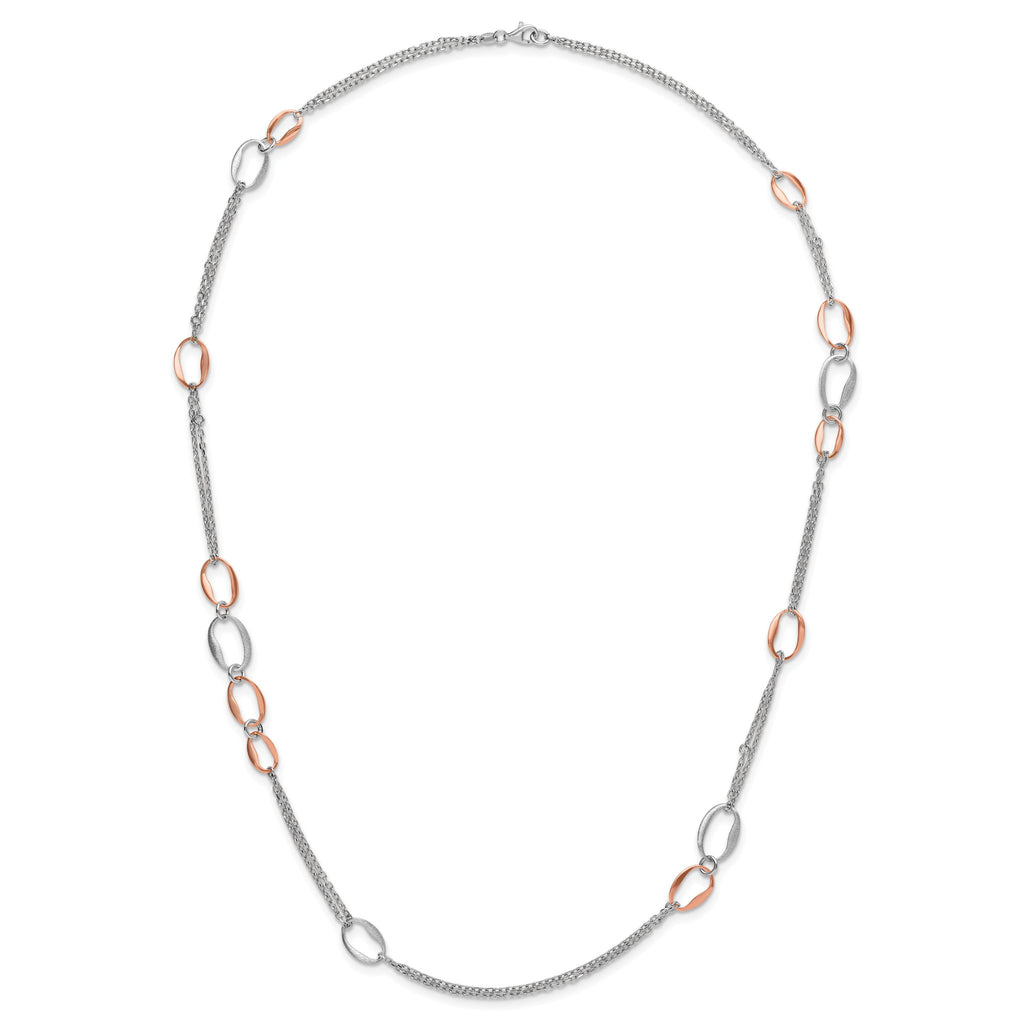Sophia Jewelers 925 Sterling Silver Two-Tone Necklace with Rose Gold Accent