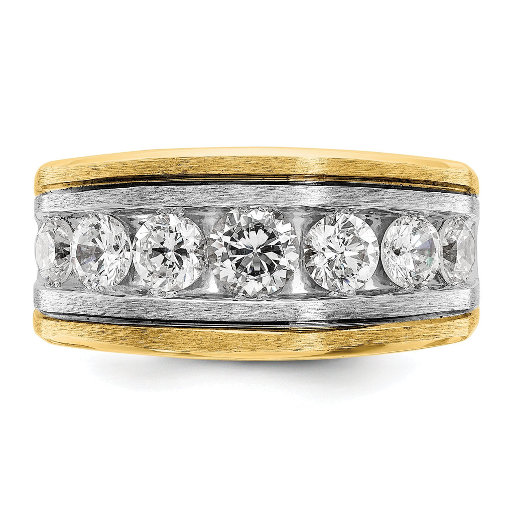14k Two-tone with Black Rhodium Men's Polished Satin and Grooved 7-Stone 2 Carat AA Quality Diamond