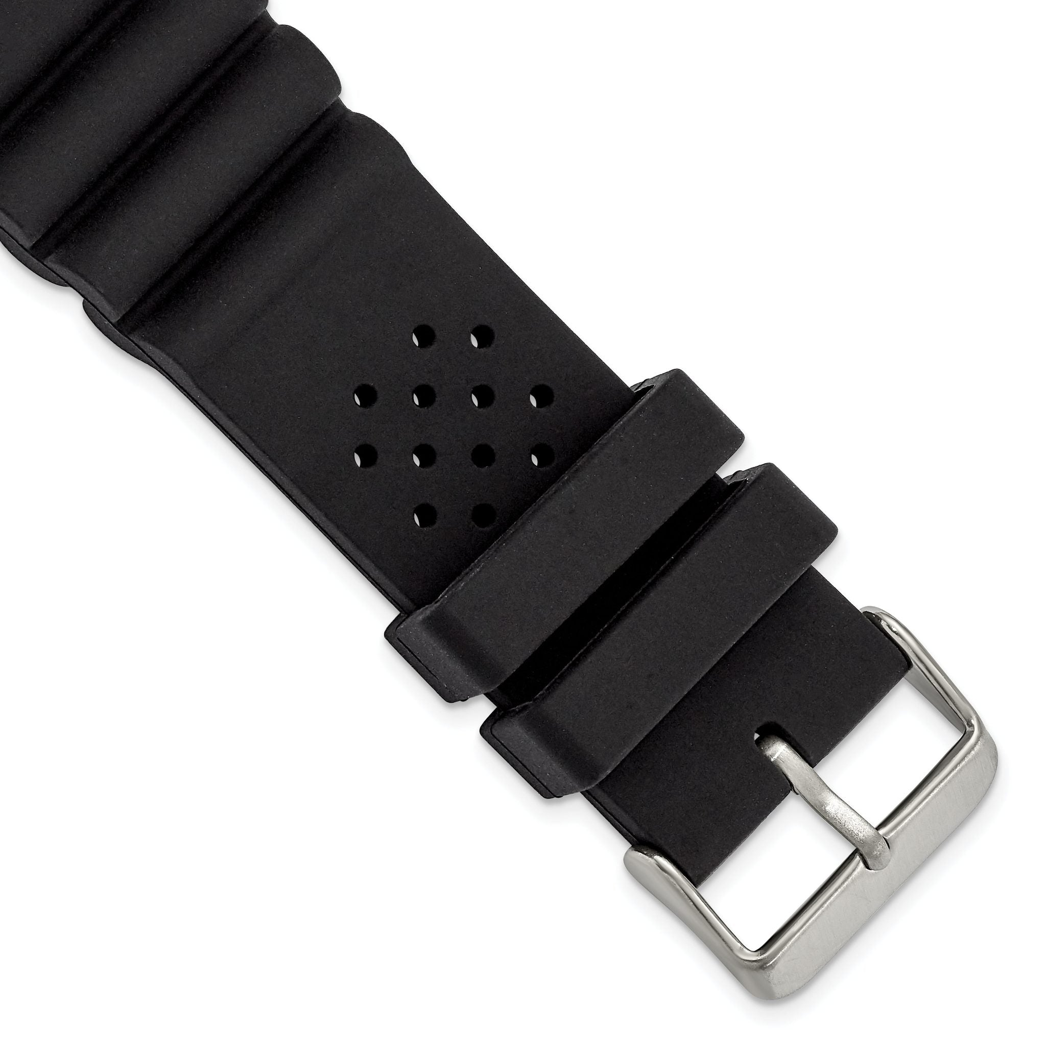 18mm Black Casio-Style Silicone Rubber with Brushed Stainless Steel Buckle 8.5 inch Watch Band