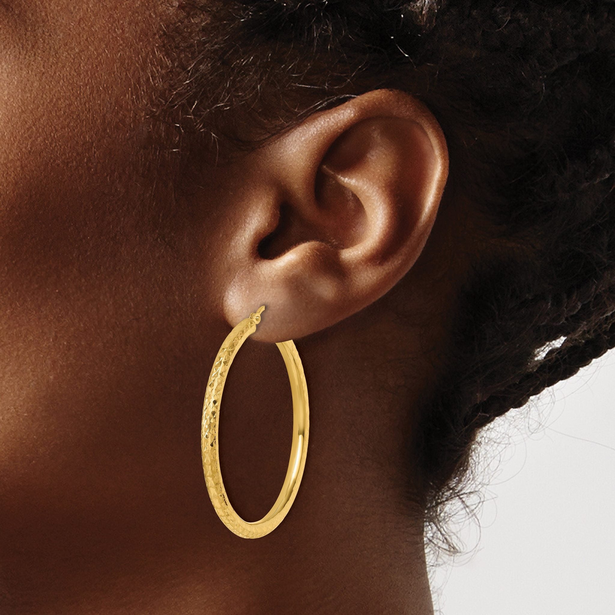 10k Diamond-cut 3mm Round Hoop Earrings