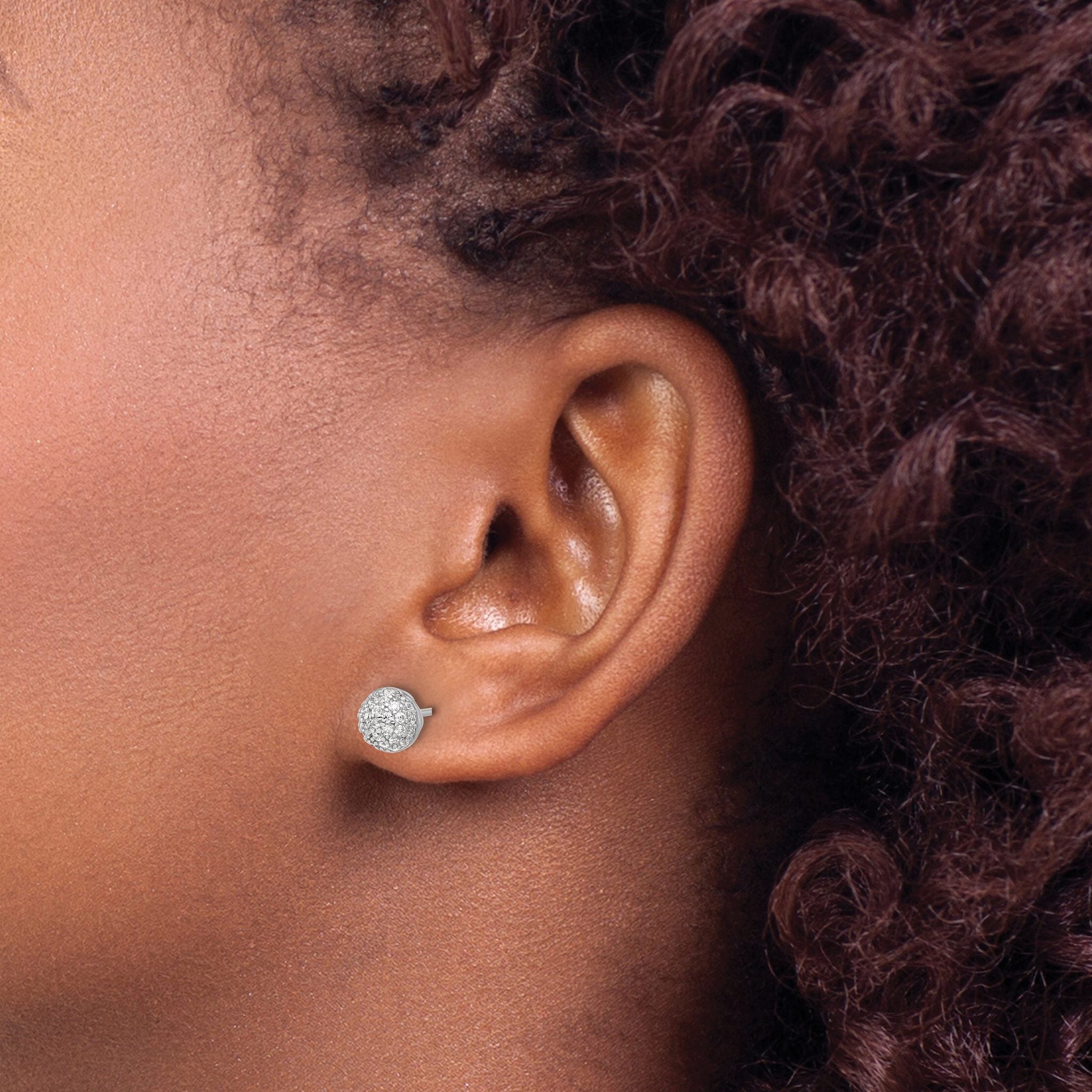 Sterling Silver Rhodium-plated Micro Pave CZ Ball Stud Earrings