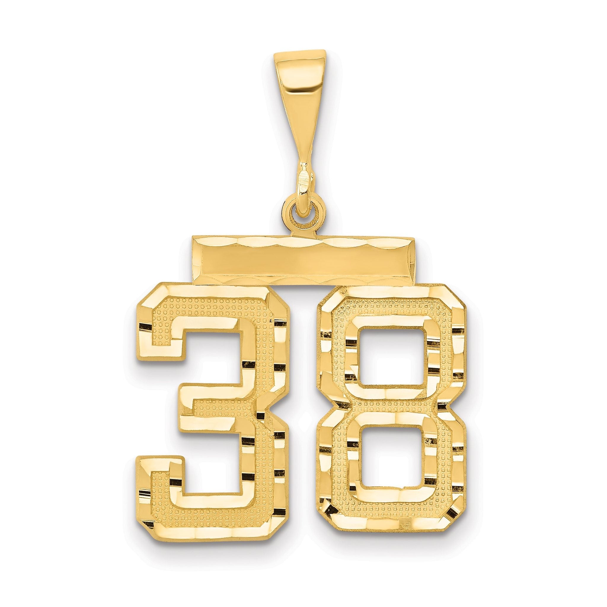 14K Gold Medium Diamond-Cut Number 38 Charm  Polished, Elegant Theme