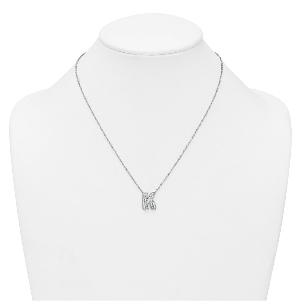 14k White Gold 1/2 carat Lab Grown Diamond VS+ F+ Complete Letter K 18 inch Initial Necklace