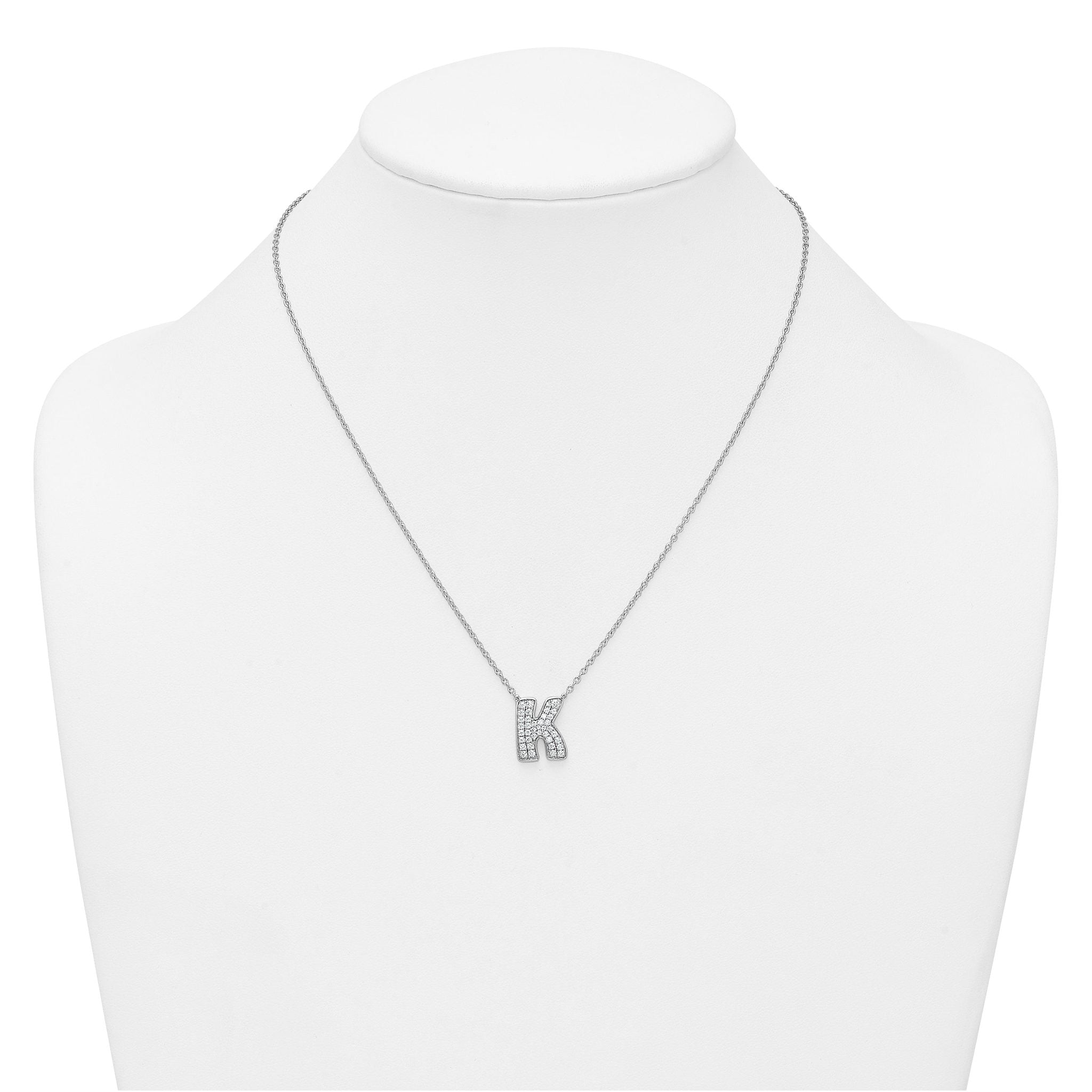 14k White Gold 1/2 carat Lab Grown Diamond VS+ F+ Complete Letter K 18 inch Initial Necklace