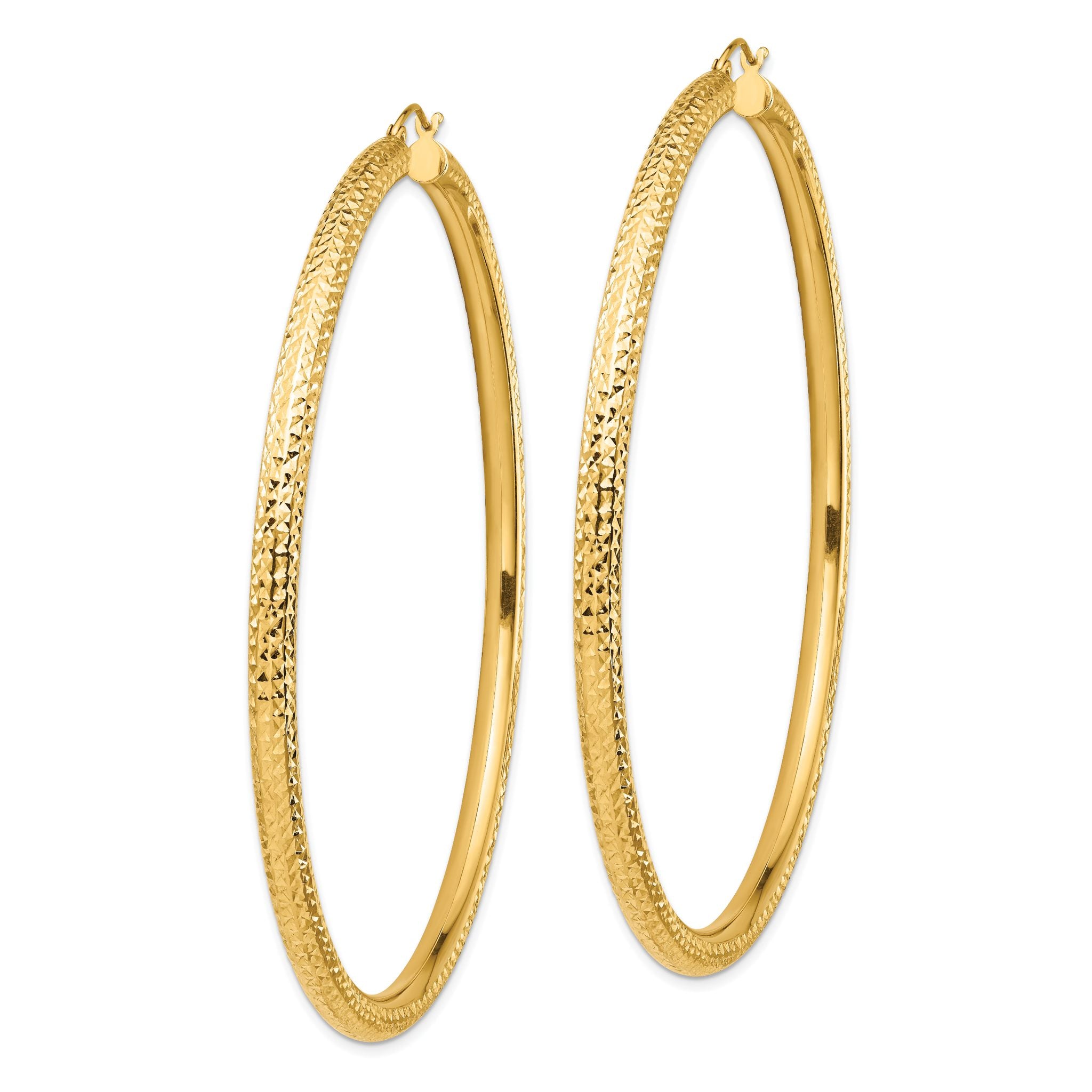 14k Diamond-cut 4x80mm Lightweight Round Tube Hoop Earrings Secondary image