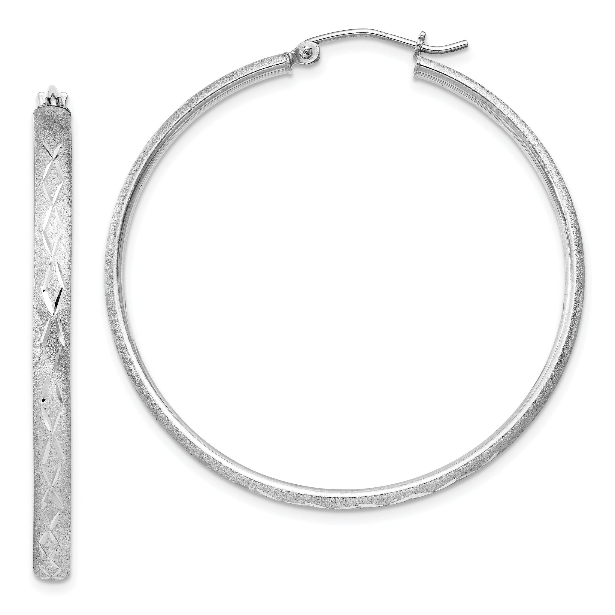 Sophia Jewelers Sterling Silver Rhodium-Plated Satin Diamond-Cut Hoop Earrings 3mm Main image