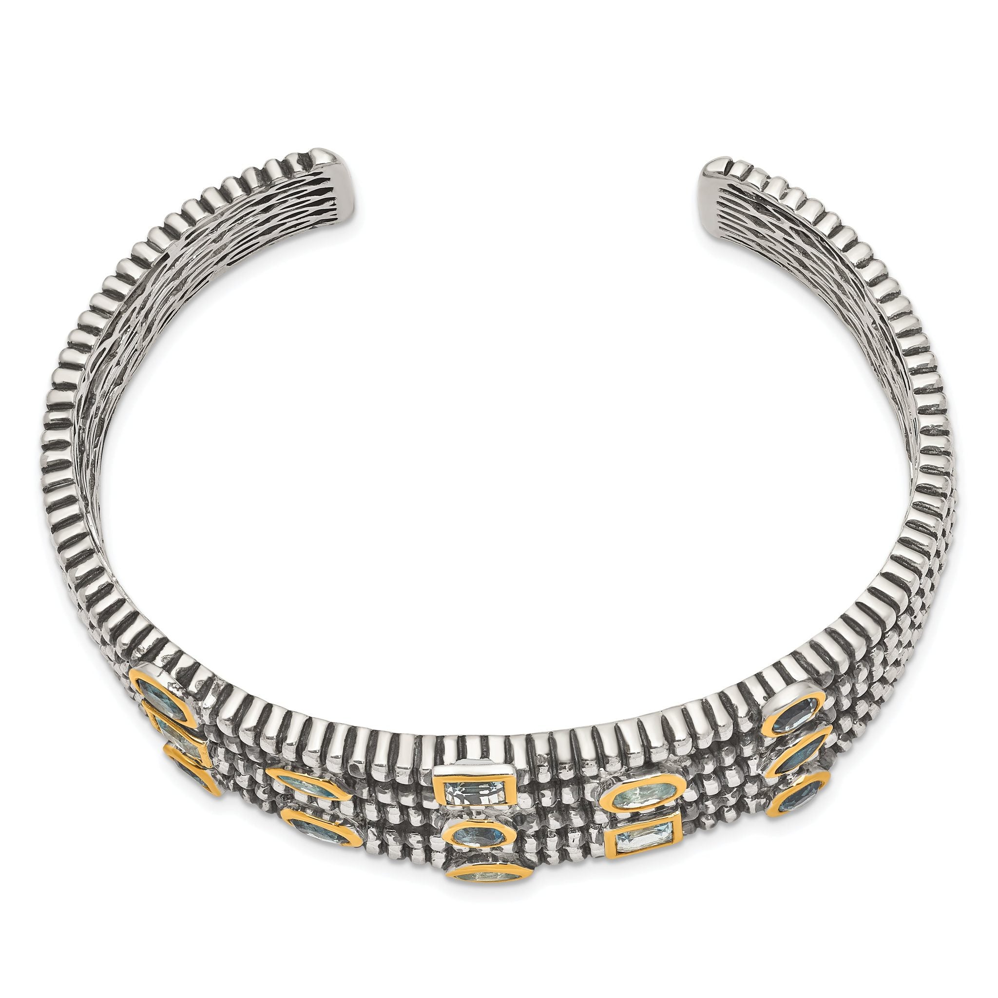 Sterling Silver Gold-Plated Blue Topaz Women's Cuff Bracelet by Shey Couture Secondary image