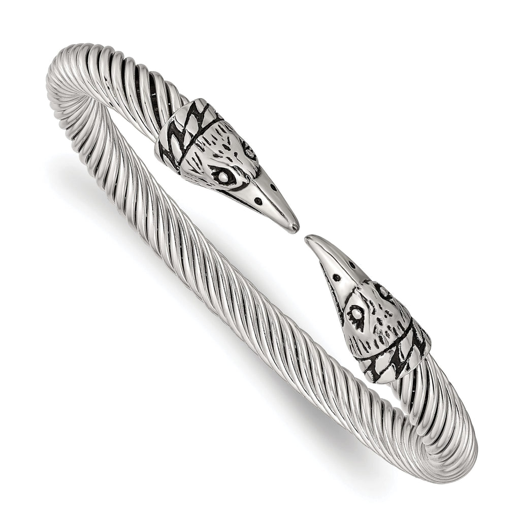 Stainless Steel Antiqued and Polished Eagle Cuff Bangle Bracelet for Women