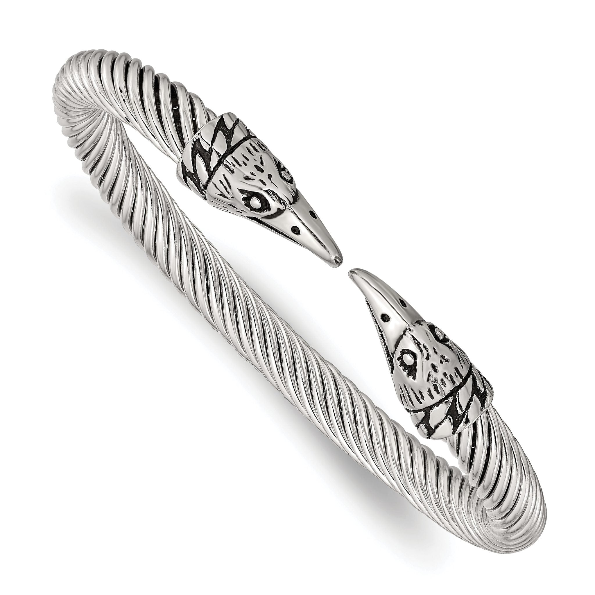 Stainless Steel Antiqued and Polished Eagle Cuff Bangle Bracelet for Women