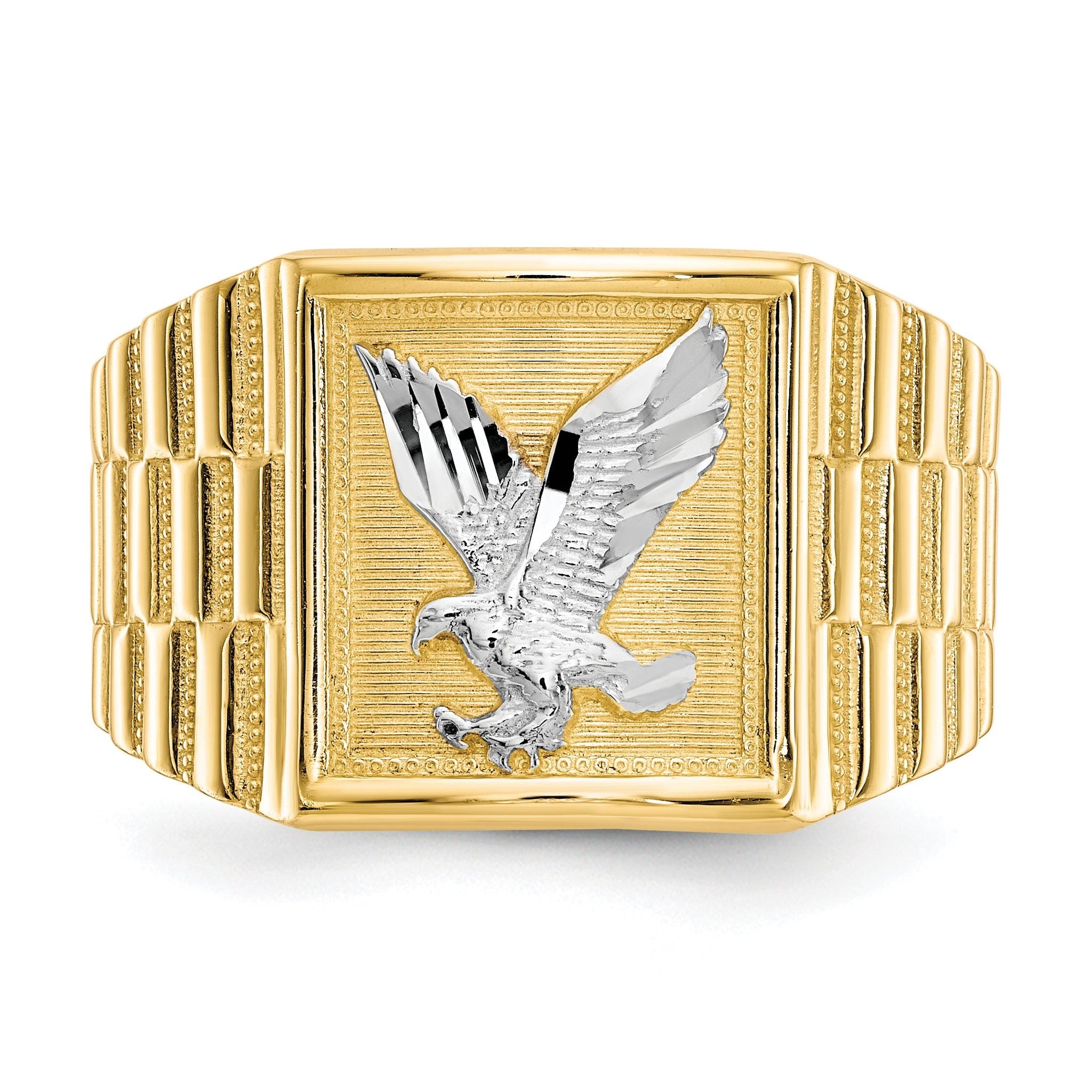 10k & Rhodium Men's Eagle Ring