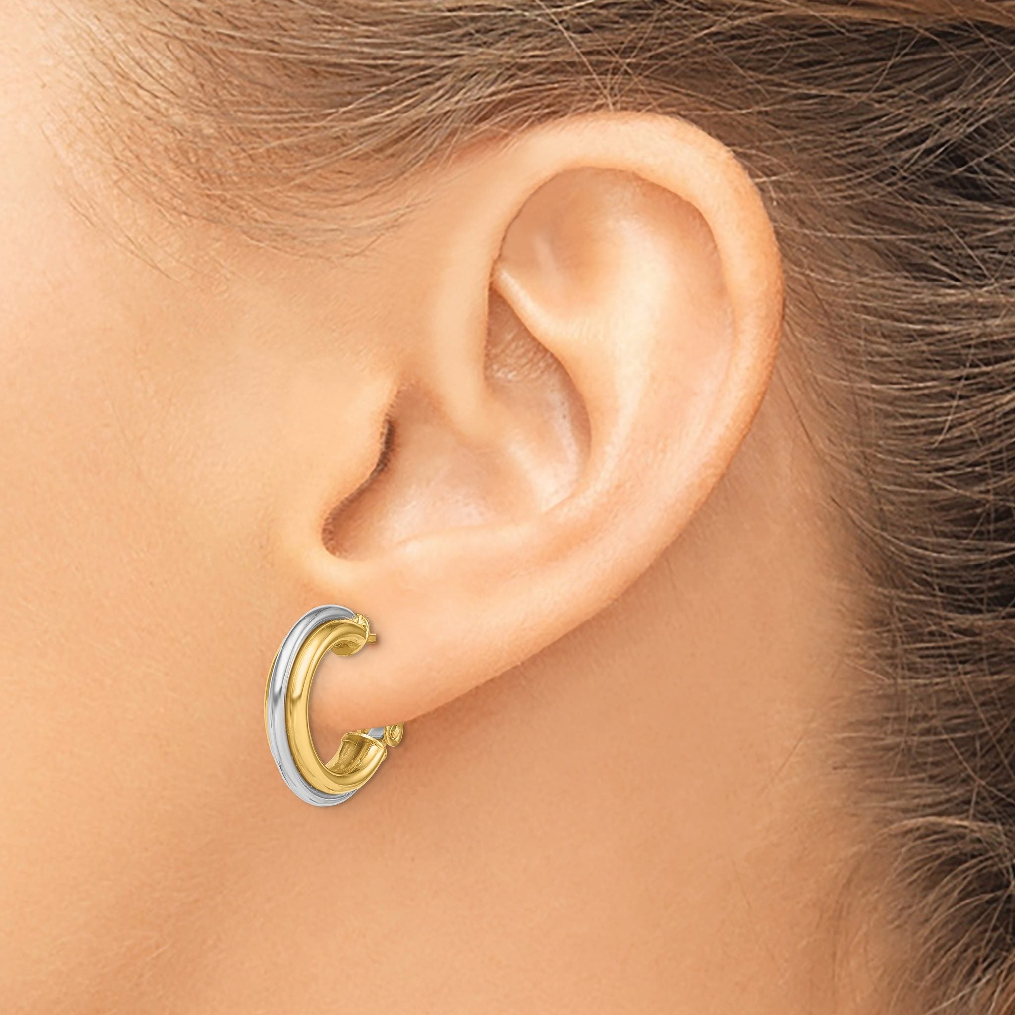 14K Two-tone 17mm Polished Omega Back Hoop Earrings