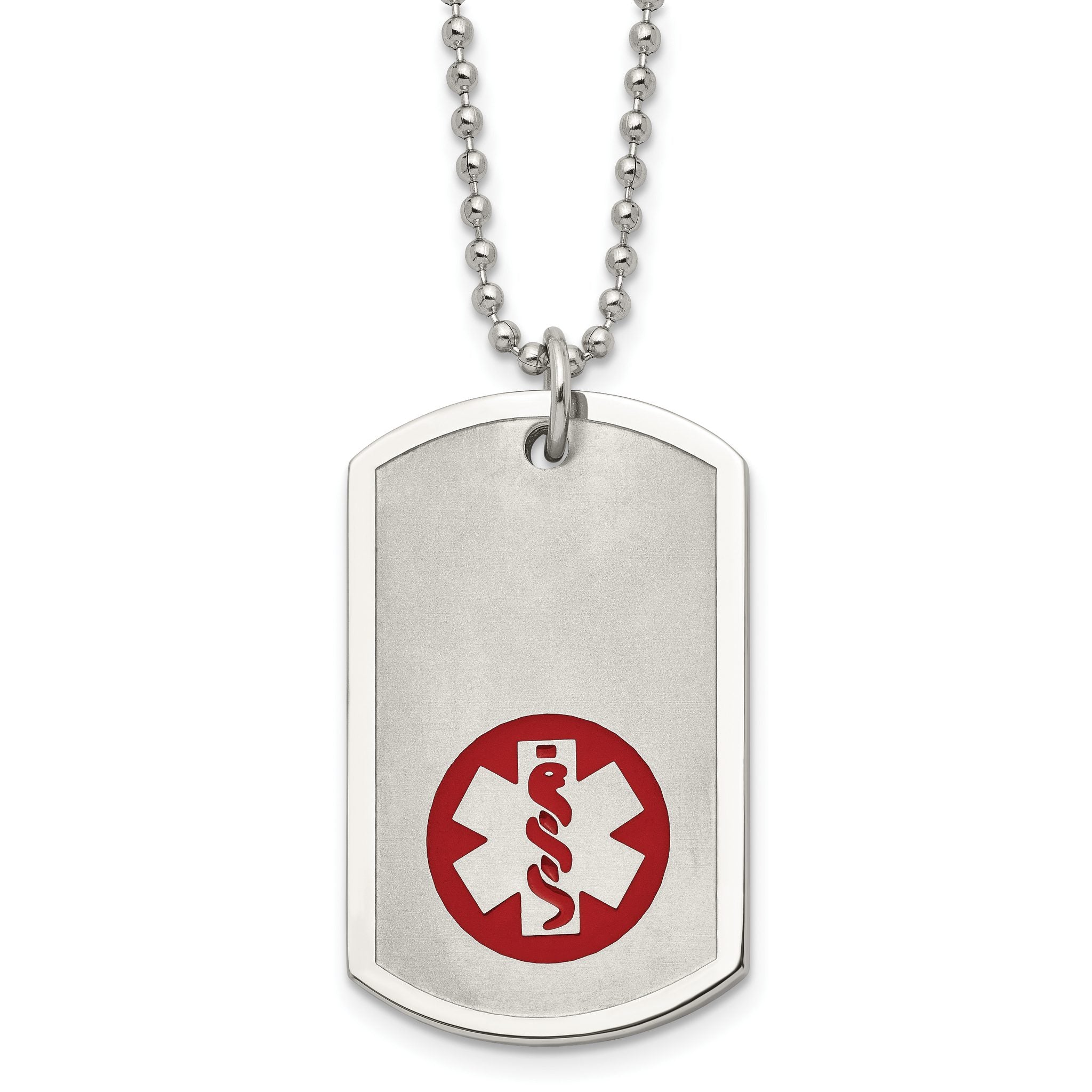 Chisel Stainless Steel Brushed and Polished with Red Enamel Medical ID Dog Tag on a 22 inch Ball Chain Necklace Main image