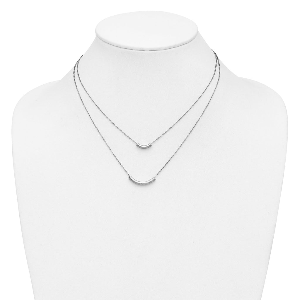 SS RH-plt Polish/Textured 2-strand Curved Bar w/2in ext. Necklace