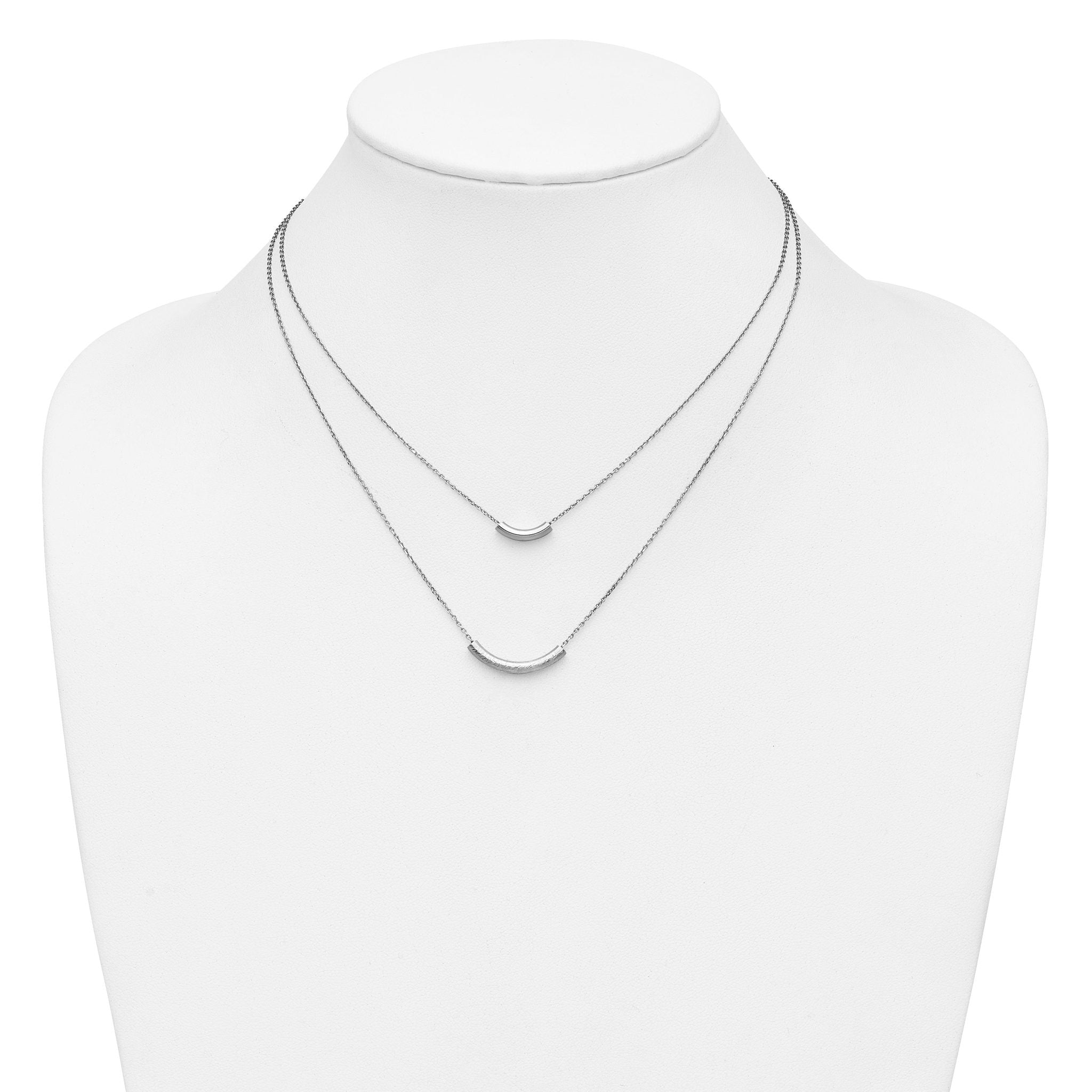 SS RH-plt Polish/Textured 2-strand Curved Bar w/2in ext. Necklace