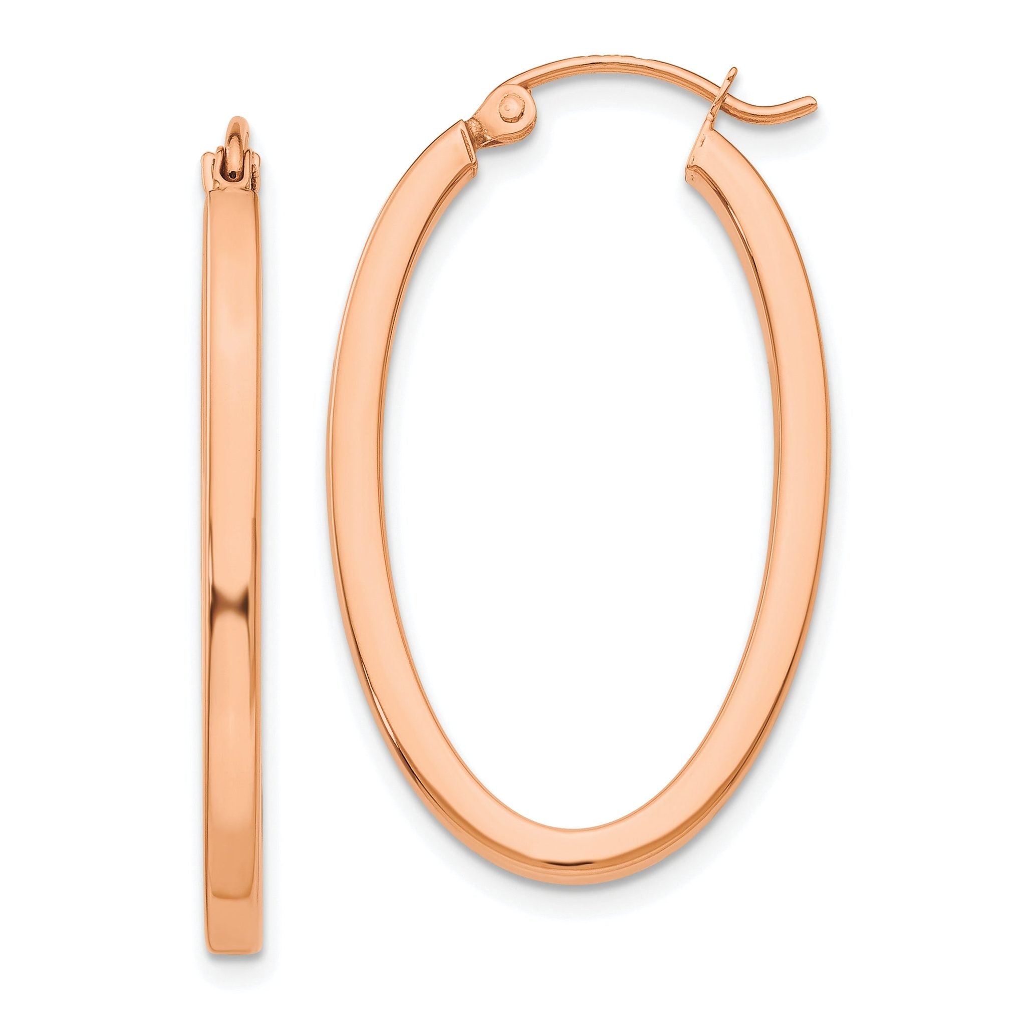 14k Rose Gold Polished Oval Tube Hoop Earrings Main image