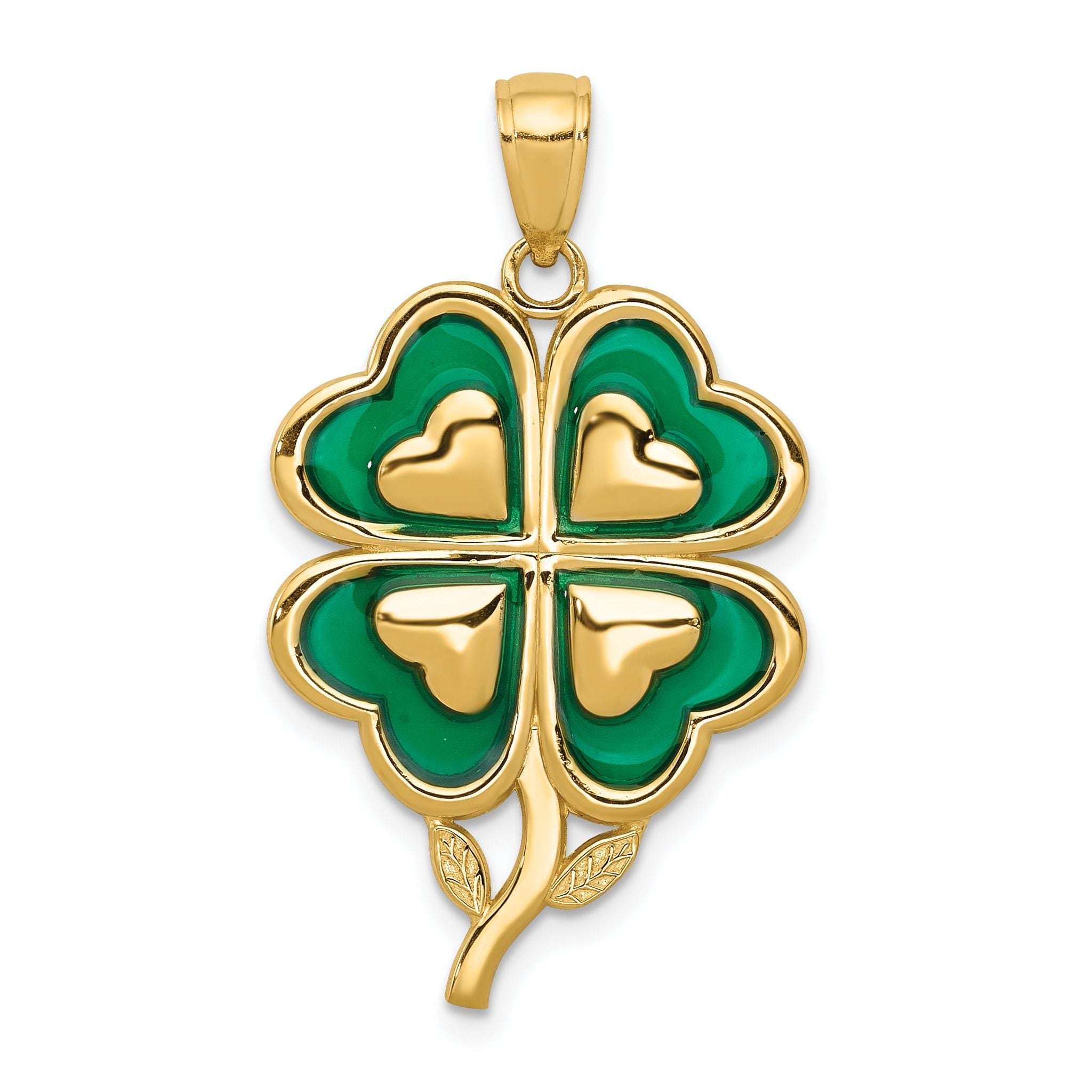 14K Gold 4-Leaf Clover Pendant with Green Enameled Tips, Polished Finish Main image