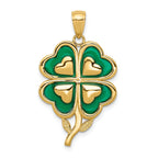 14K Gold 4-Leaf Clover Pendant with Green Enameled Tips, Polished Finish
