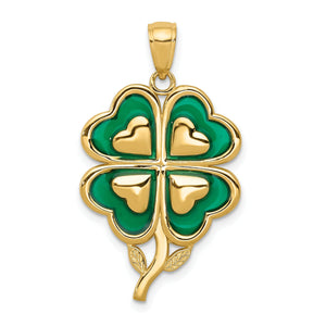 Four-Leaf Clover Pendant in 14K Yellow Gold with Green Enamel Tips - Sophia Jewelers