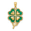 14K Gold 4-Leaf Clover Pendant with Green Enameled Tips, Polished Finish