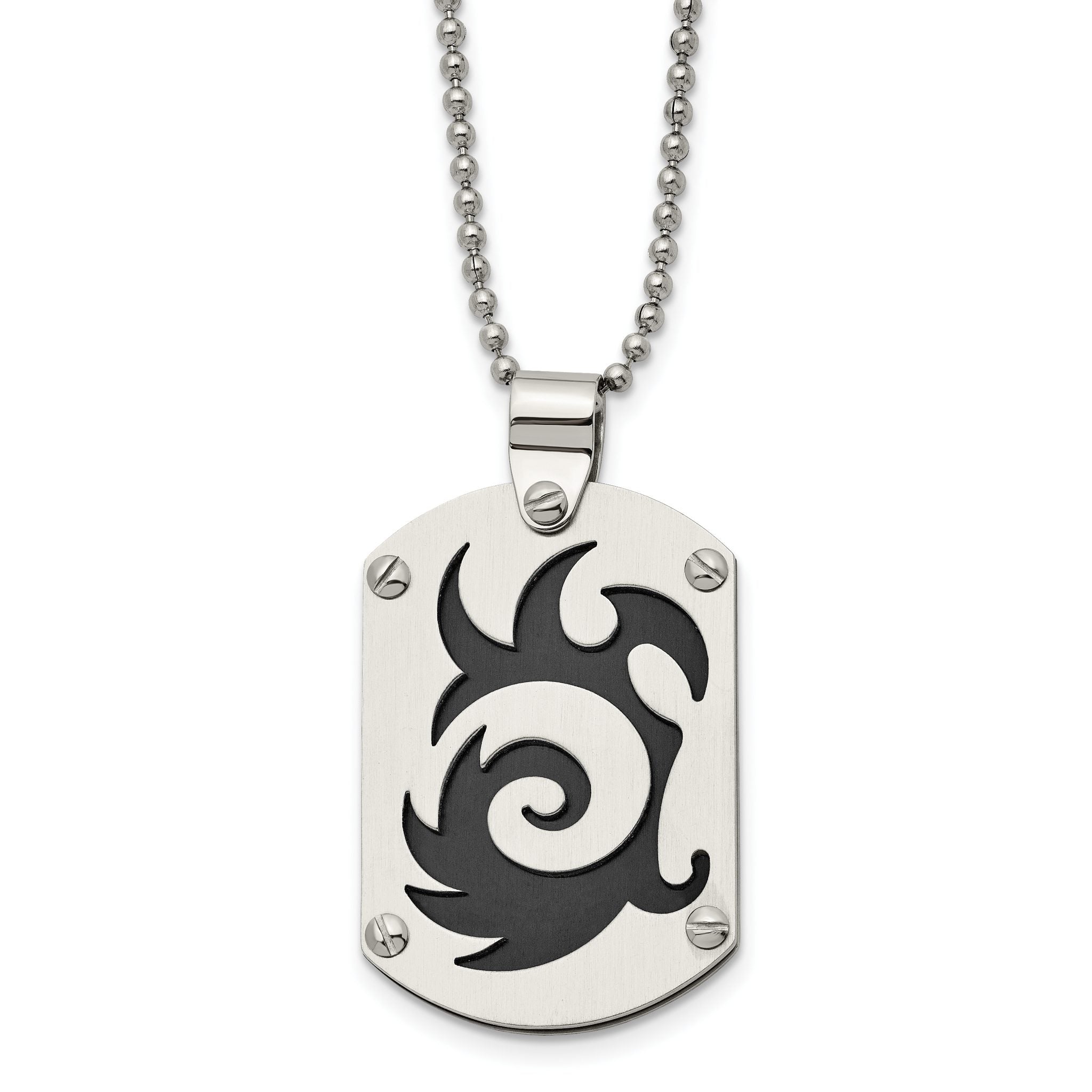 Chisel Stainless Steel Brushed Black IP-plated Swirl Dog Tag on a 24 inch Ball Chain Necklace Main image
