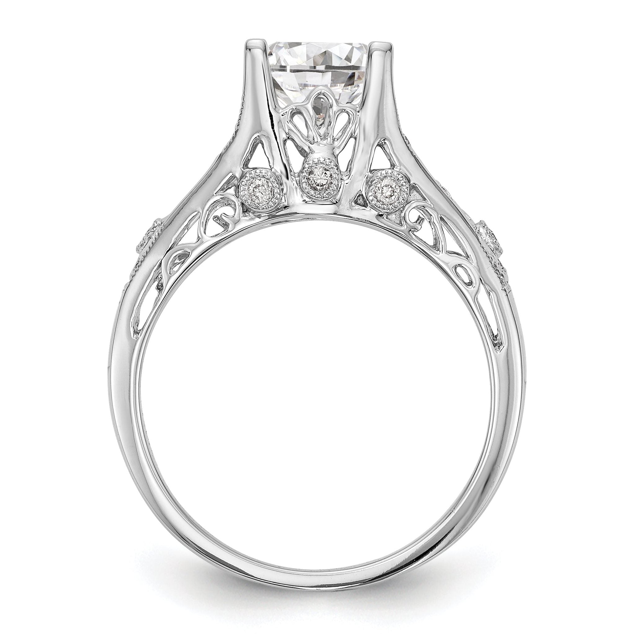 14K White Gold (Holds 1 carat (6.5mm) Round Center) 1/8 carat Diamond Semi-Mount Engagement Ring Secondary image