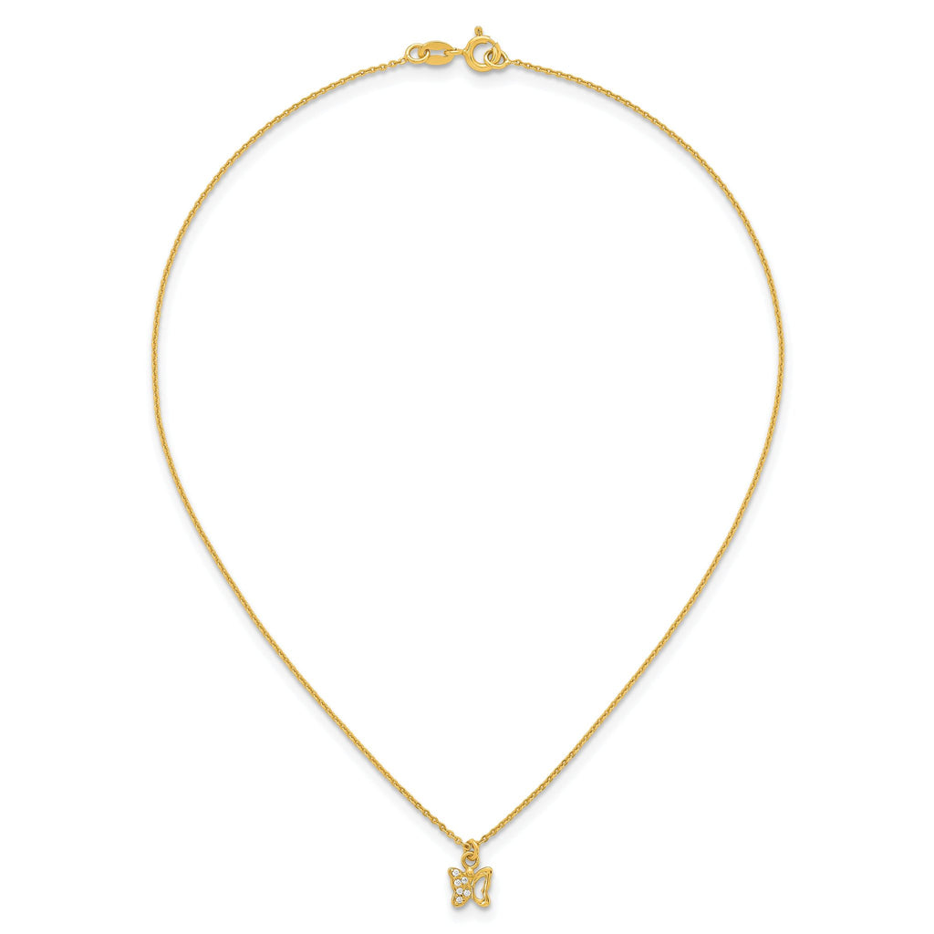 Sterling Silver Gold-tone White CZ Butterfly Childrens 14 inch Necklace and Post Earrings Set
