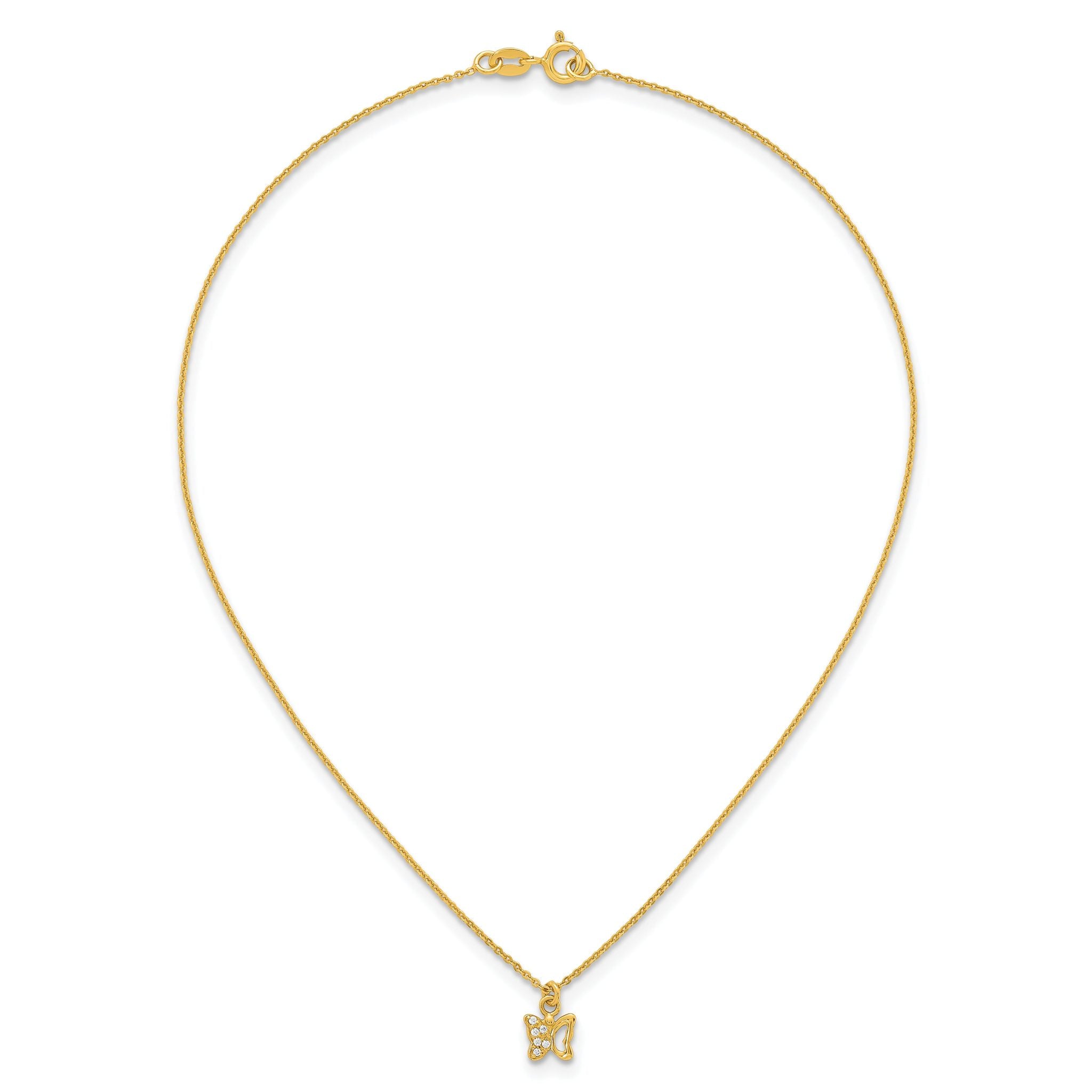 Sterling Silver Gold-tone White CZ Butterfly Childrens 14 inch Necklace and Post Earrings Set
