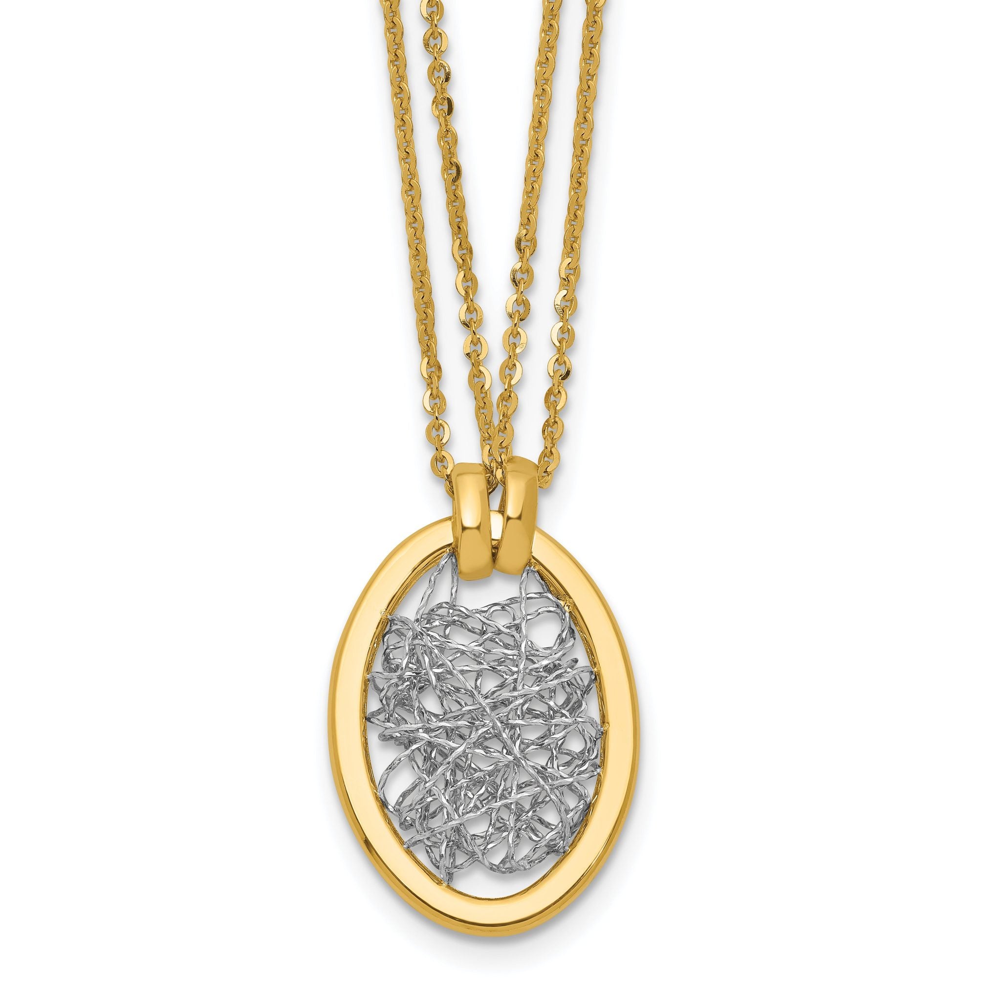 14K w/White RH Polished D/C Fancy Oval 2-Strand Necklace