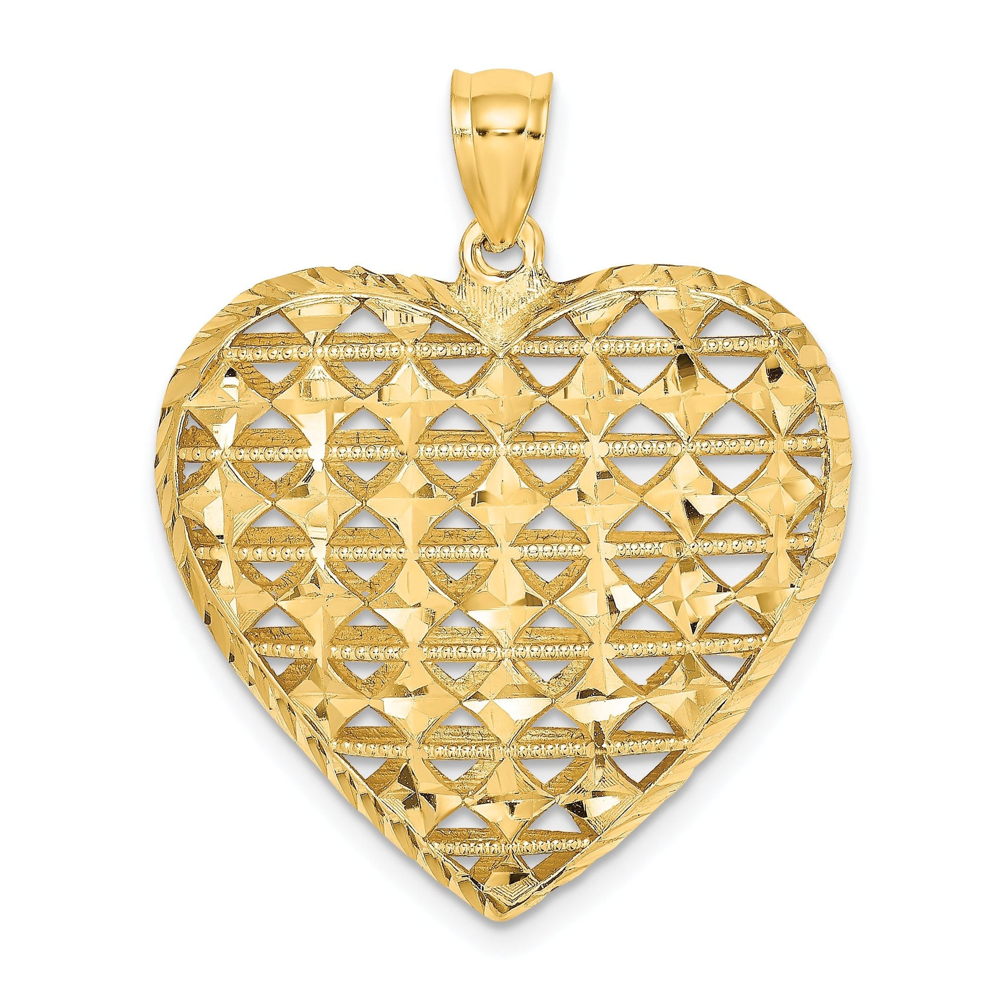 14K 3-D Cut-out Diamond-cut Puffed Heart Pendant Main image