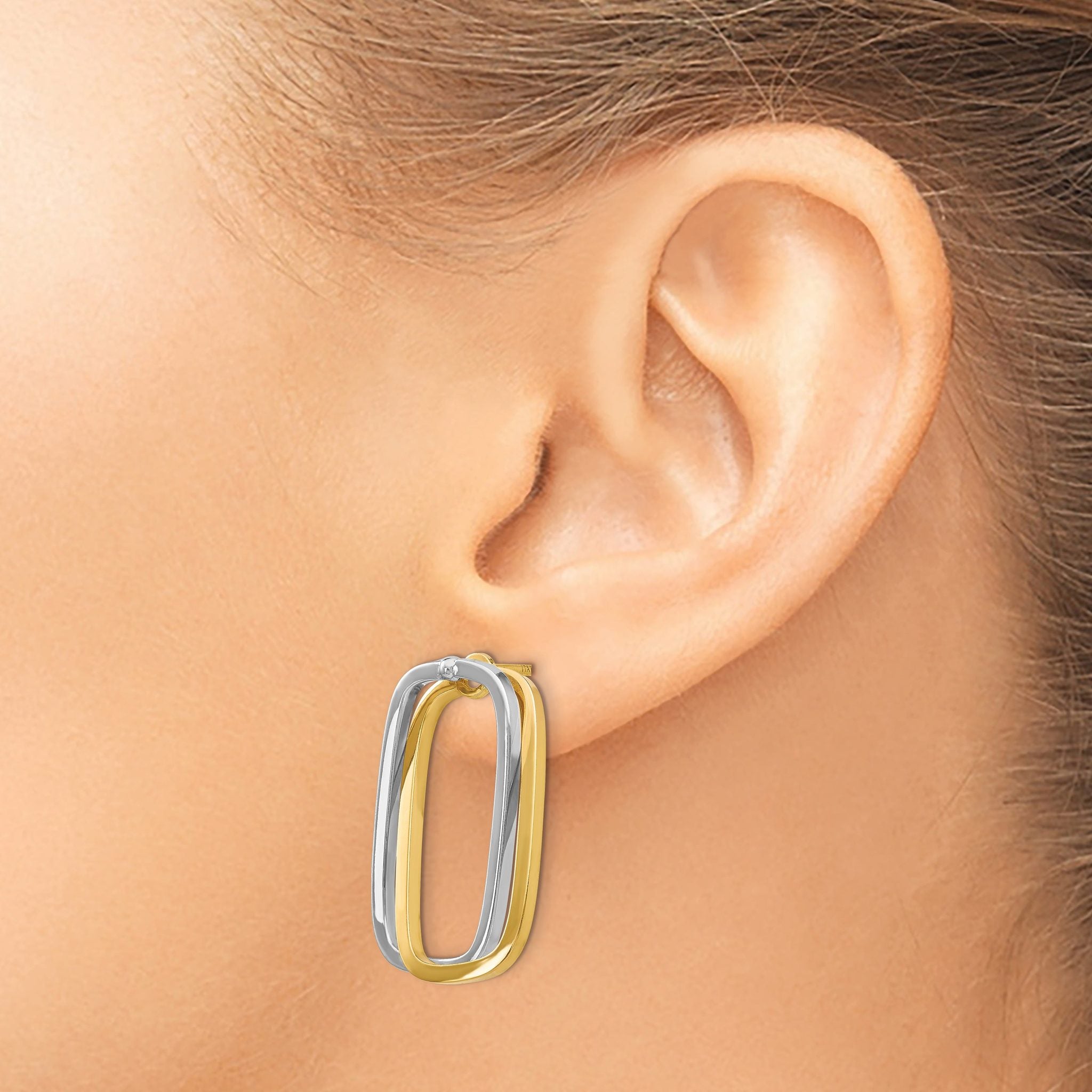 14k Two-Tone Fancy Versatile Rectangle Post Earrings