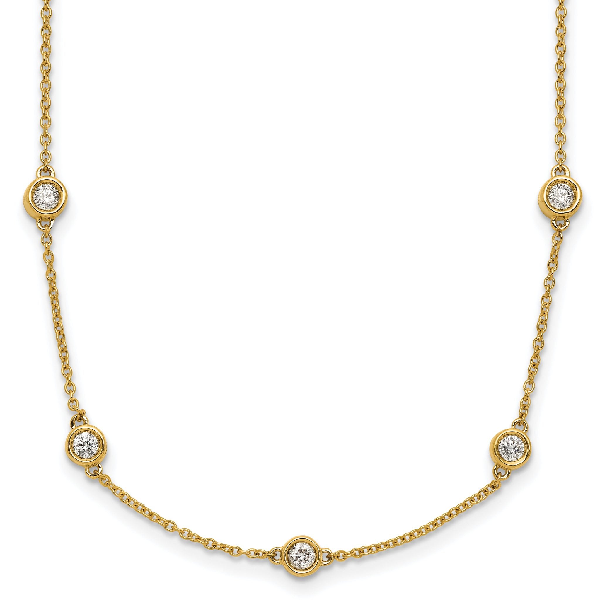 14k Complete 7/8 carat Bezel-set Diamond and Cable Chain 16-Station 16 inch Necklace