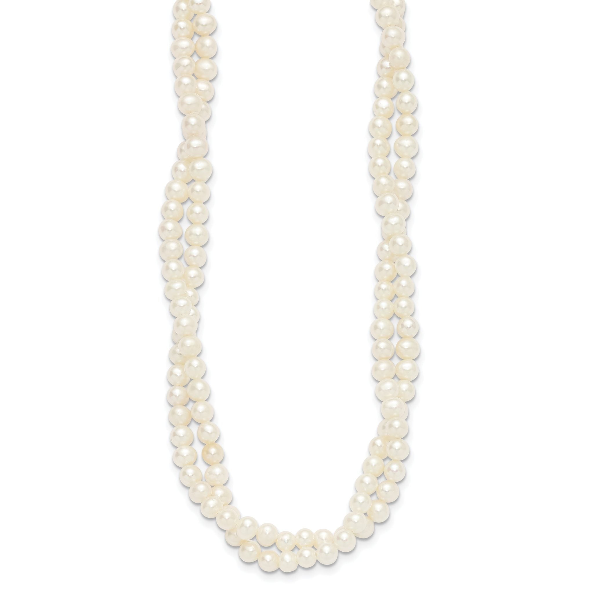 Sterling Silver Rhodium-plated 5-6mm Semi-Round White Freshwater Cultured Pearl 2-Strand 14 inch with 2 inch Extender Choker Secondary image