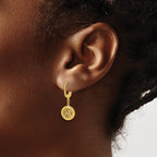 14K Polished Fancy Filigree Circle Leverback Dangle Earrings