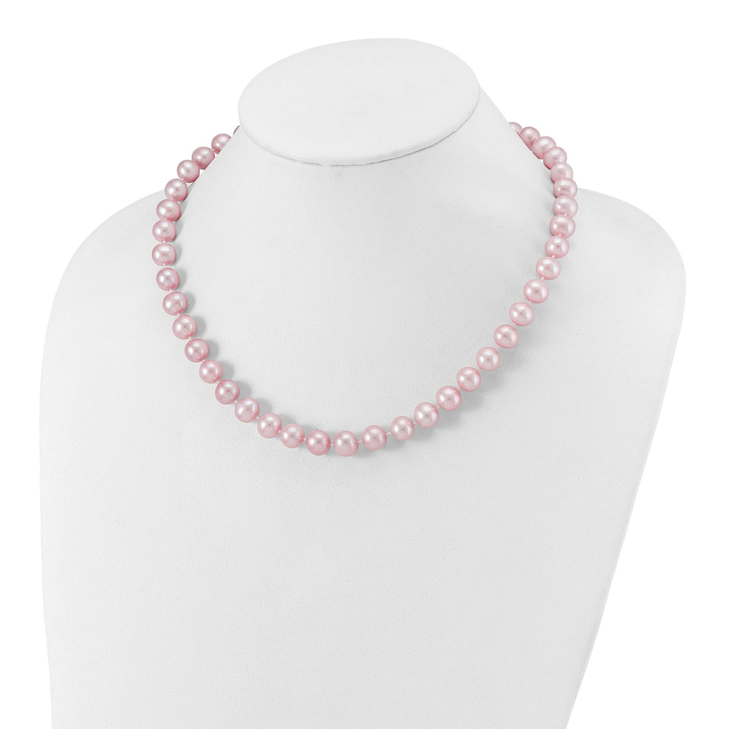 Sterling Silver Rhodium-plated 9-10mm Purple Near-Round Freshwater Cultured Pearl 16 inch Necklace