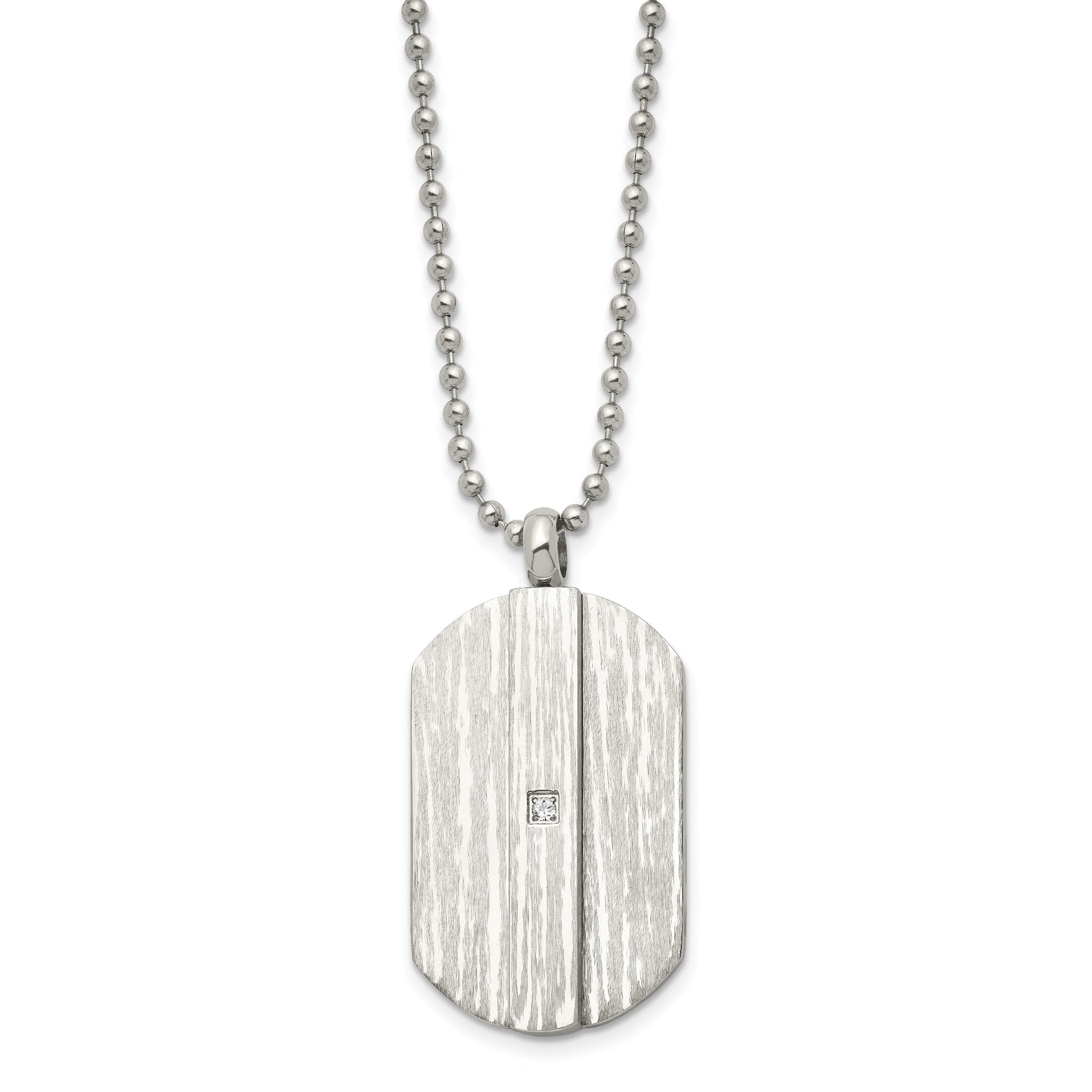 Dog Tag CZ Necklace in Stainless Steel, 20in