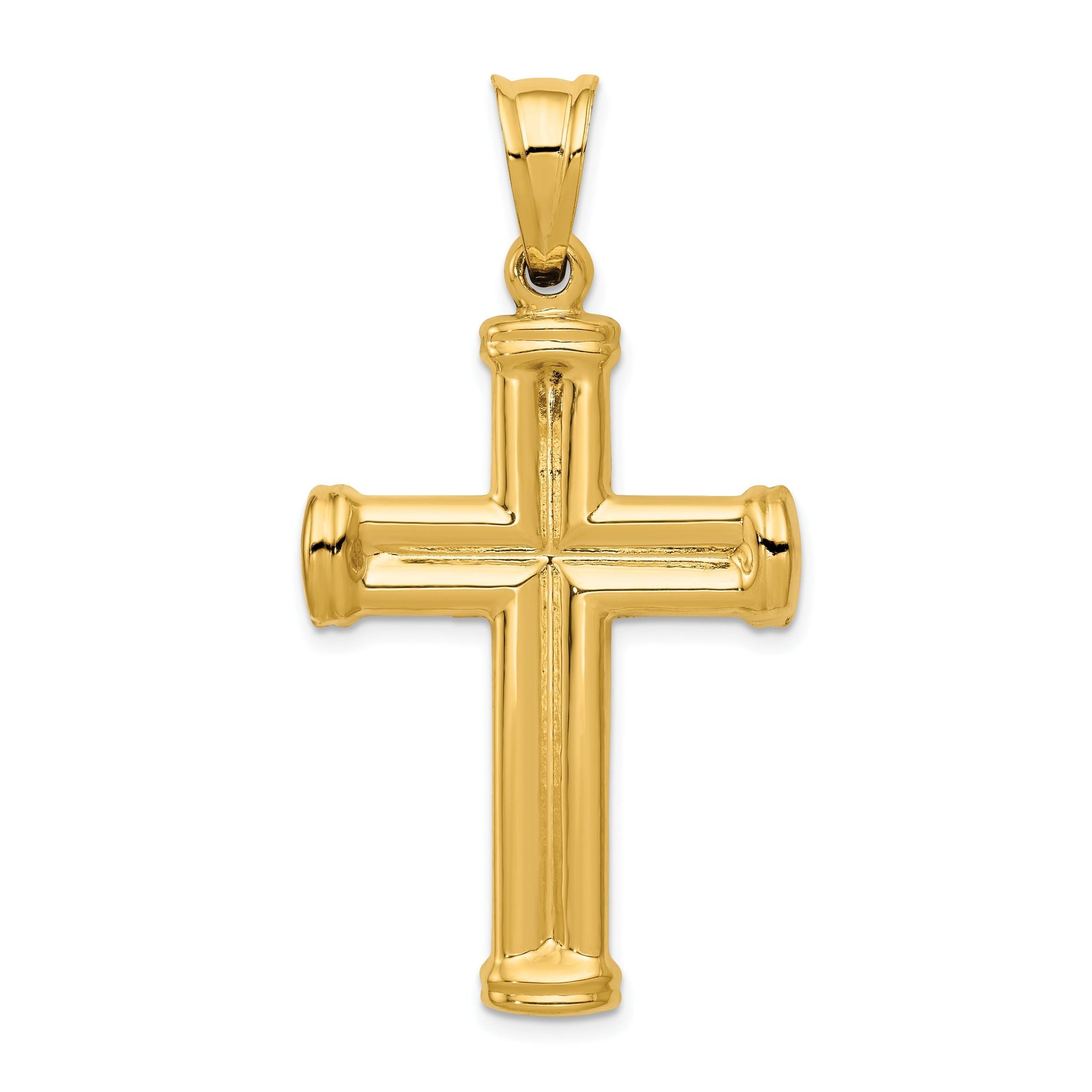 14K Gold Hollow Cross Pendant with Polished 3D Design Main image