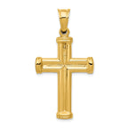 14K Gold Hollow Cross Pendant with Polished 3D Design