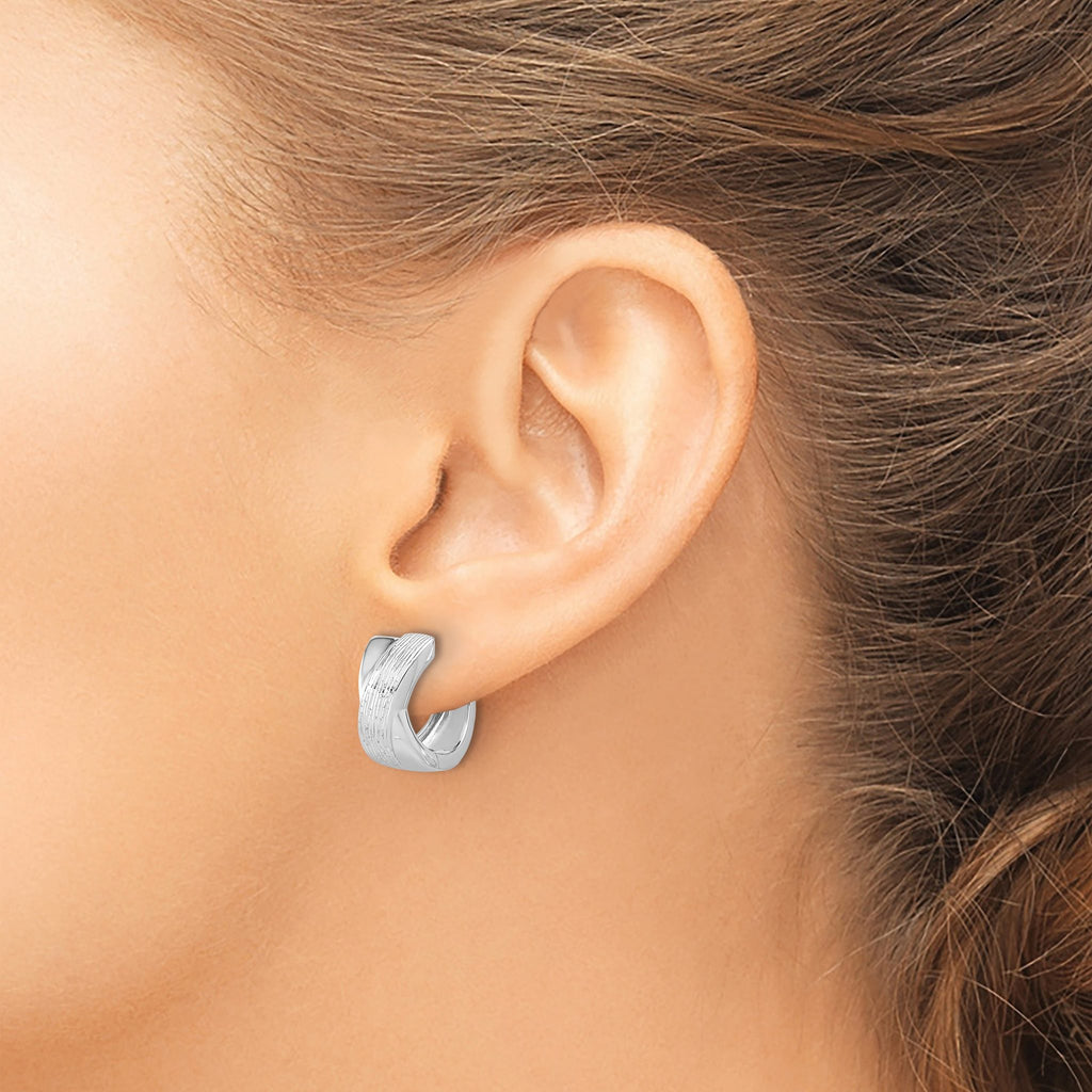 Sterling Silver Rhodium-plated and D/C Hinged Hoop Earrings
