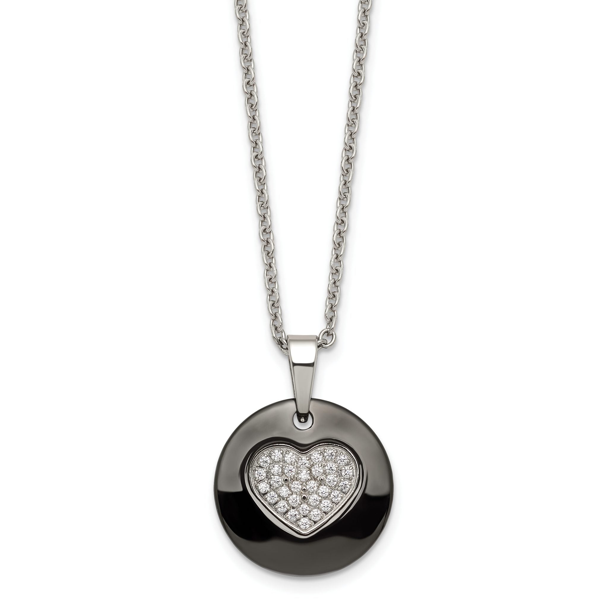 Black Ceramic Heart CZ Necklace in Stainless Steel Main image