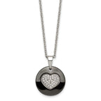 Black Ceramic Heart CZ Necklace in Stainless Steel