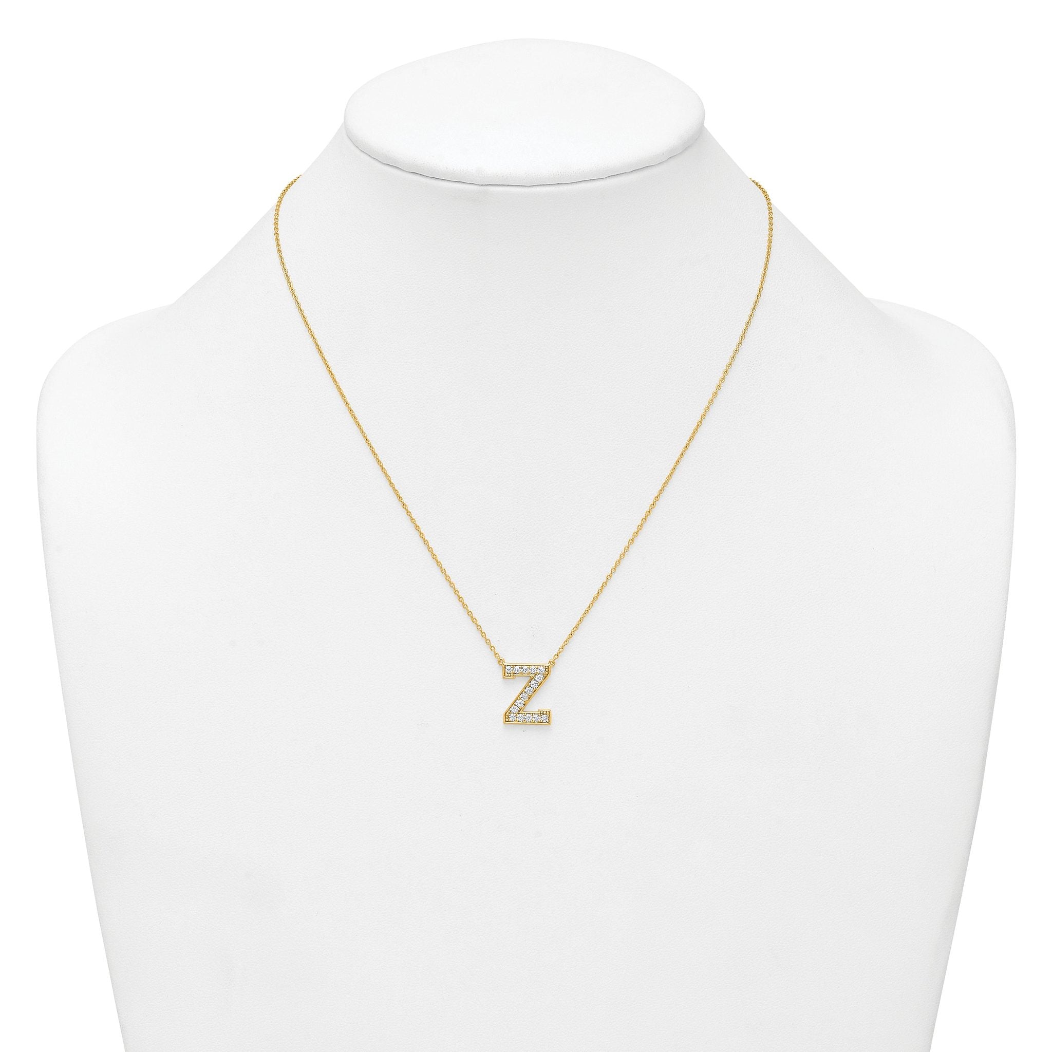 14k 3/8 carat Lab Grown Diamond VS+ F+ Complete Letter Z 18 inch Initial Necklace