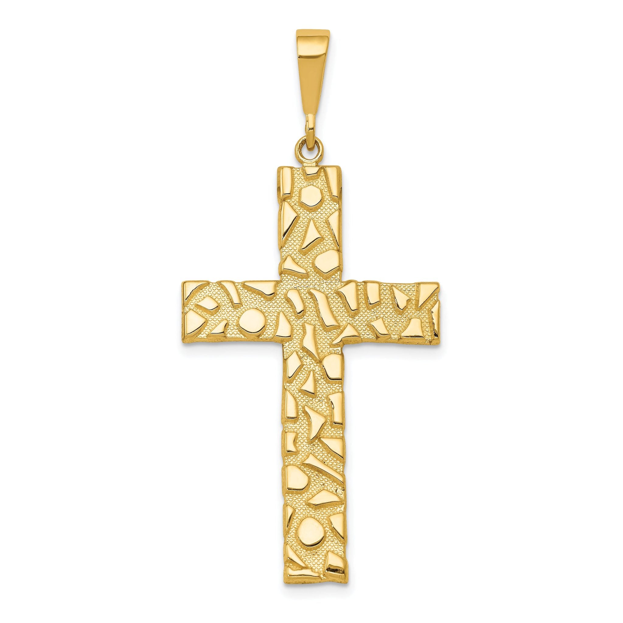 14K Gold Nugget Style Cross Pendant with Polished Textured Finish Main image