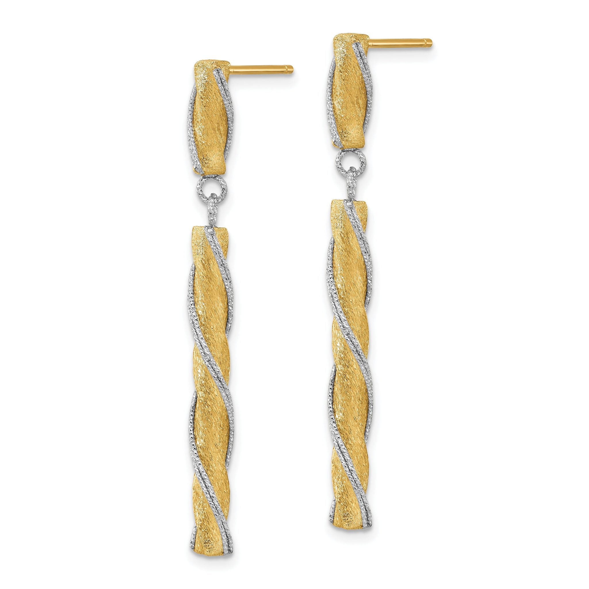 14K Two-tone Polished/Satin/Dia-cut Post Dangle Earrings Secondary image