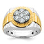 14k Two-tone Mens Polished Satin and Textured 1 Carat AA Diamond Cluster Ring