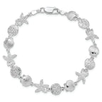 De-Ani Sterling Silver Rhodium-Plated Polished Sand Dollar / Shell / Starfish Bracelet