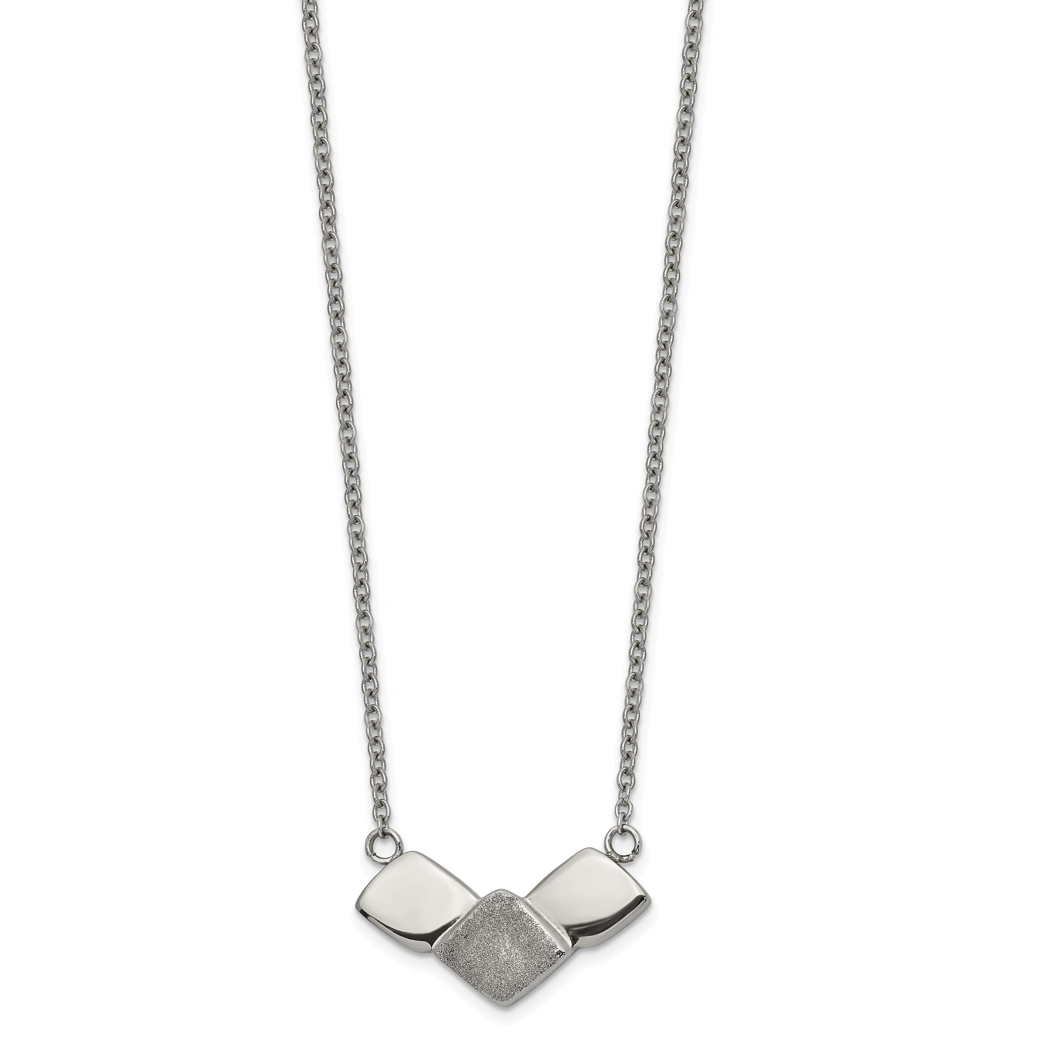 Chisel Stainless Steel Polished Laser cut Squares on a 15 inch Cable Chain with a 2.5 inch Extension Necklace